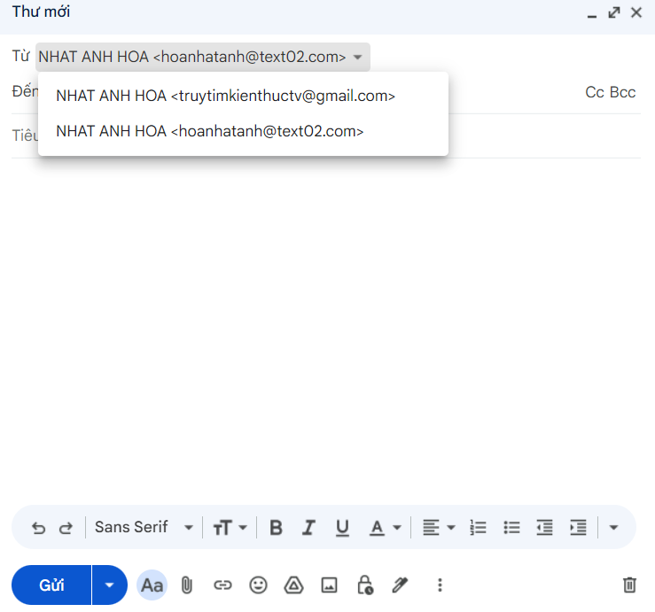 Email configuration interface